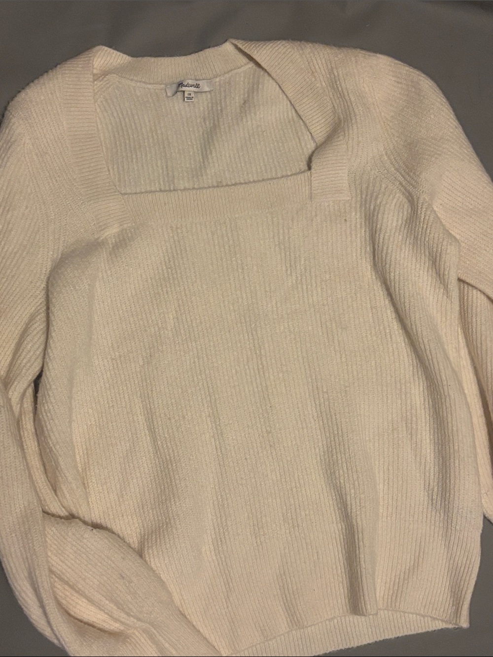Madewell Cream Square Neck Ribbed Pullover